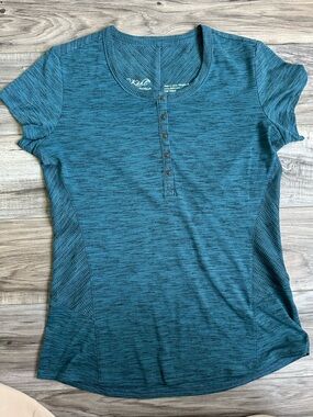 Kuhl Svenna Women's Teal Short Sleeve Henley Tee Breathable Hiking Outdoor M